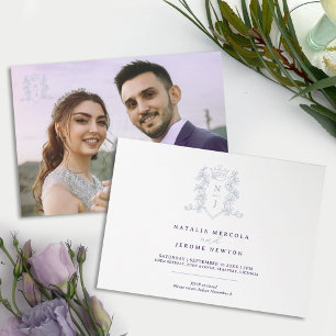 Monogram crest heart crown silver white purple invitation