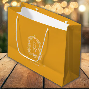 Monogram Crest Marigold Yellow Wedding Large Gift Bag