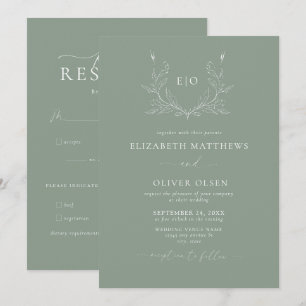 Monogram Crest Modern Minimalist Wedding Invitation