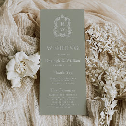 Monogram Crest Sage Green Wedding Program