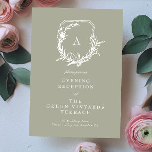 monogram crest sage green Wedding Reception Enclosure Card