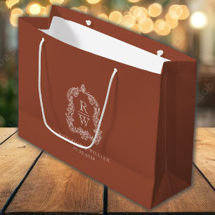 Monogram Crest Terracotta Wedding Large Gift Bag