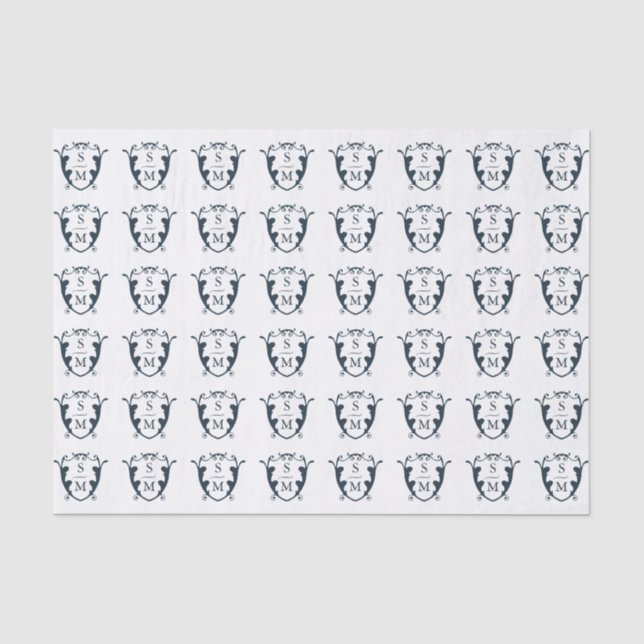 Monogram Crest Tissue Paper Navy Blue (Front)