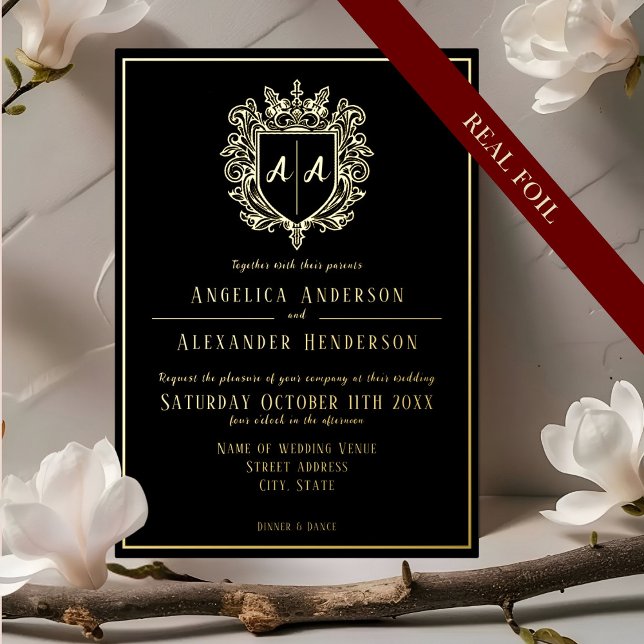 Monogram Crest Wedding Foil Invitation (Creator Uploaded)