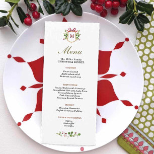 Monogram Crest with Greenery Christmas dinner Menu
