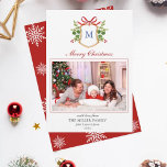 Monogram Crest with greenery Christmas Holiday  Card<br><div class="desc">Send your friends and family holiday greetings with this exquisite monogrammed Christmas card. This festive card showcases a hand-drawn watercolor crest adorned with winter greenery, creating a timeless and elegant design. Customize the card with your family photo and a personalized monogram, adding a touch of warmth and individuality. Matching return...</div>