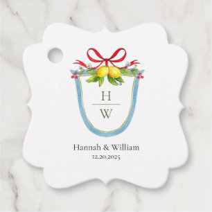 Monogram Crest with Lemons and bow Wedding  Favour Tags