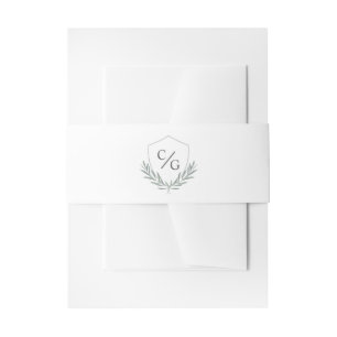 Monogram Crest with Olive Leaves Laurel Wreath Invitation Belly Band