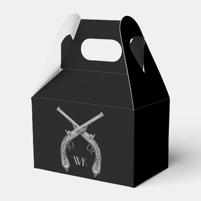 Monogram Crossed Pistols Black Favor Box (Front Side)