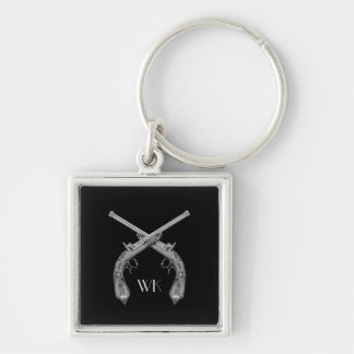 Monogram Crossed Pistols Black Keychain