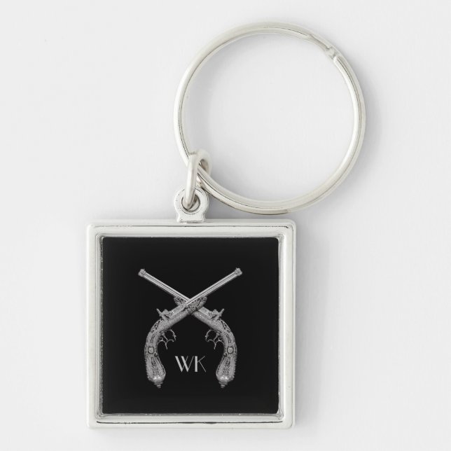 Monogram Crossed Pistols Black Keychain (Front)