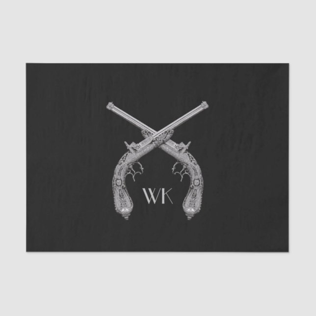 Monogram Crossed Pistols Black Tissue Paper (Front)