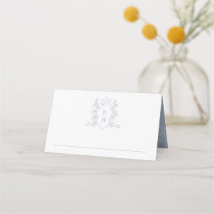 Monogram crown crest white silver wedding place card