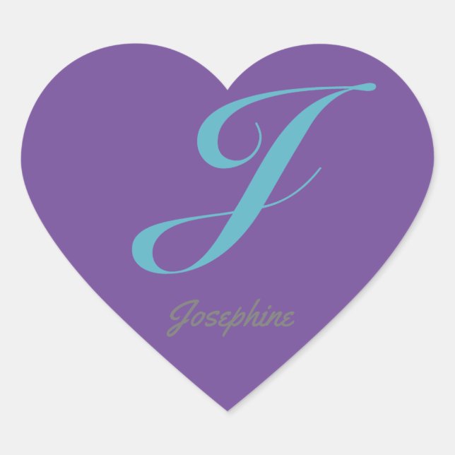 Monogram Cursive Letter J Blue Purple calligraphy Heart Sticker (Front)