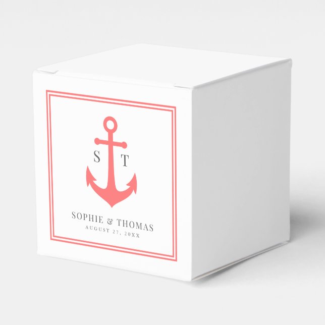 Monogram Custom Border and Anchor Colour Nautical Favor Box (Front Side)