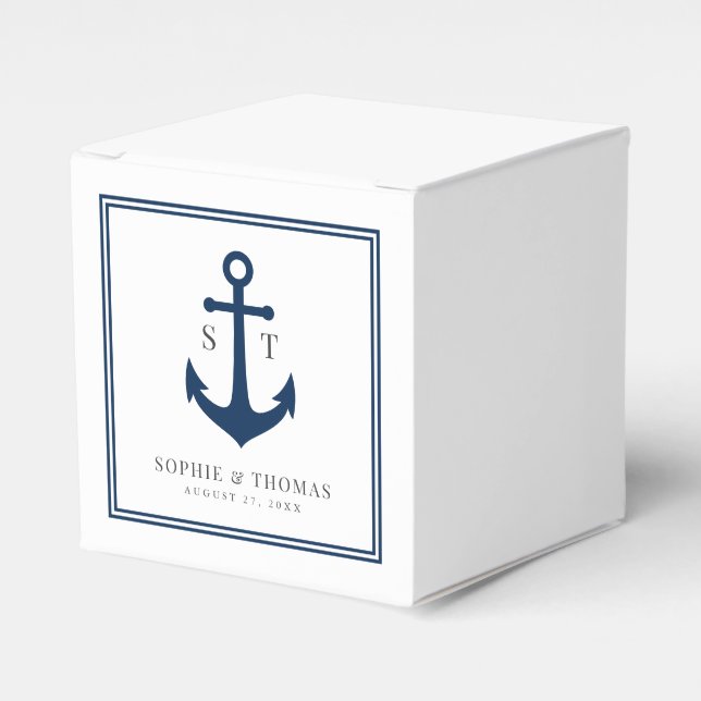 Monogram Custom Border and Anchor Colour Nautical Favor Box (Front Side)