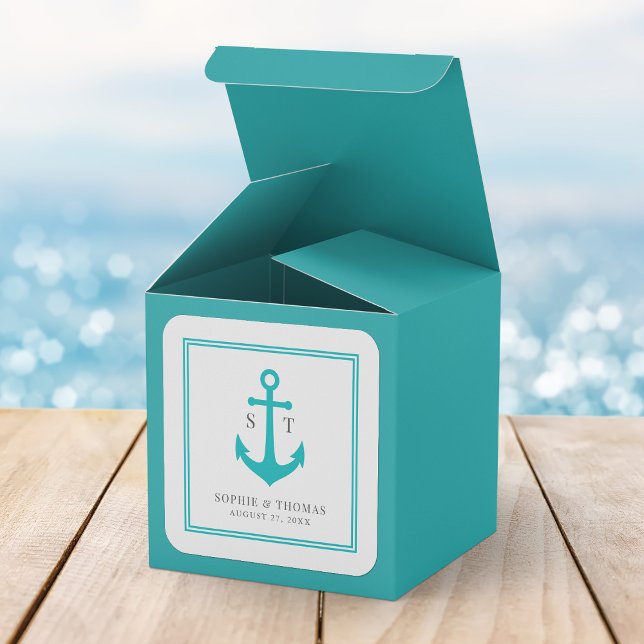 Monogram Custom Border and Anchor Colour Nautical Square Sticker (Creator Uploaded)