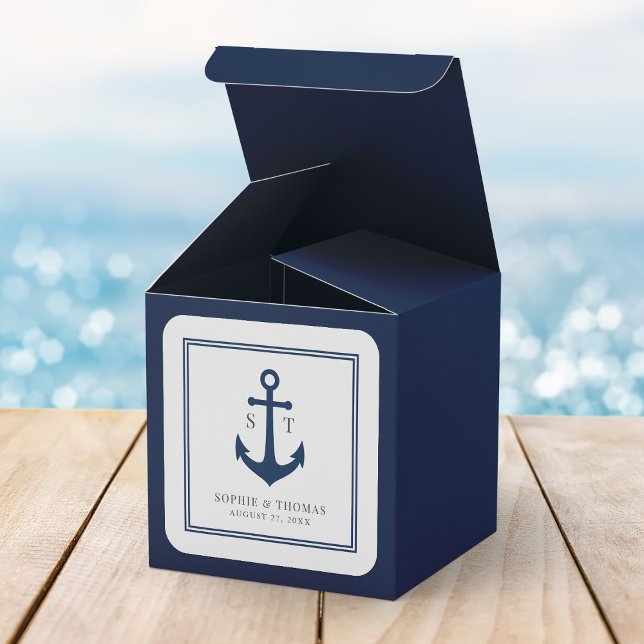 Monogram Custom Border and Anchor Colour Nautical Square Sticker (Creator Uploaded)