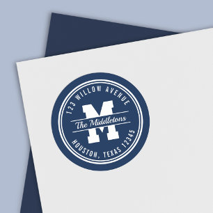 Monogram Custom Colour Varsity Style Return Addres Classic Round Sticker