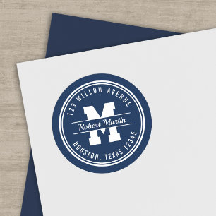 Monogram Custom Colour Varsity Style Return Addres Classic Round Sticker