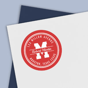 Monogram Custom Colour Varsity Style Return Addres Classic Round Sticker