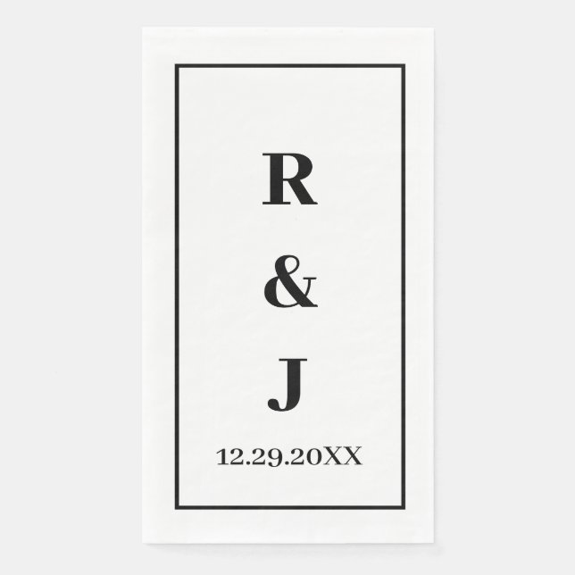 Monogram Custom Couple Name Black White Elegant Napkin (Front)