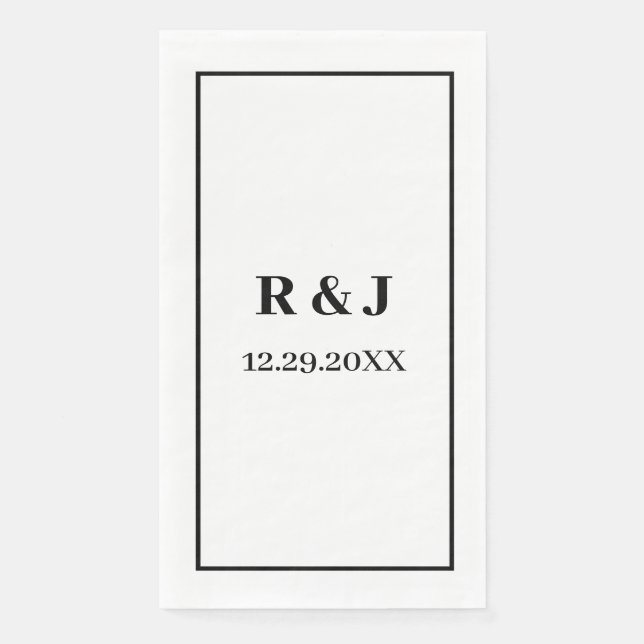 Monogram Custom Couple Name Black White Minimal Napkin (Front)