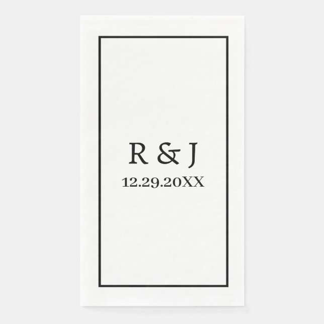 Monogram Custom Couple Name Wedding Black White Napkin (Front)