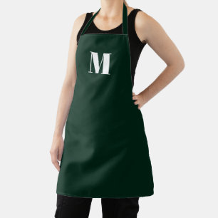 Monogram custom initial dark green white apron