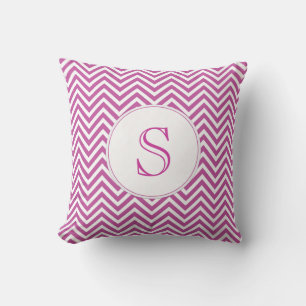 Monogram Custom Initial Modern Purple Chevron Art Throw Pillow