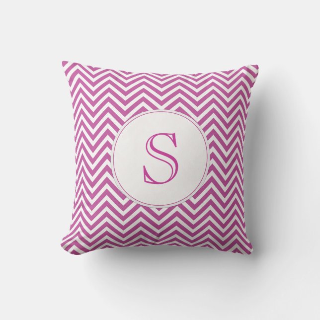 Monogram Custom Initial Modern Purple Chevron Art Throw Pillow (Front)