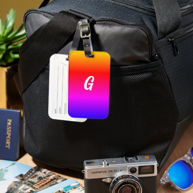 Monogram Custom Letter Luggage Tag Rainbow Colours (Front & Back)