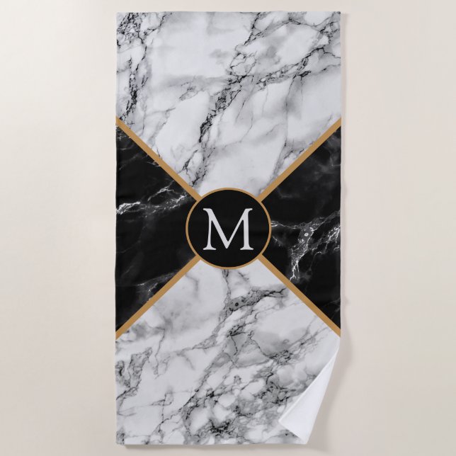 Monogram Custom Letter Marble Beach Towel (Front)