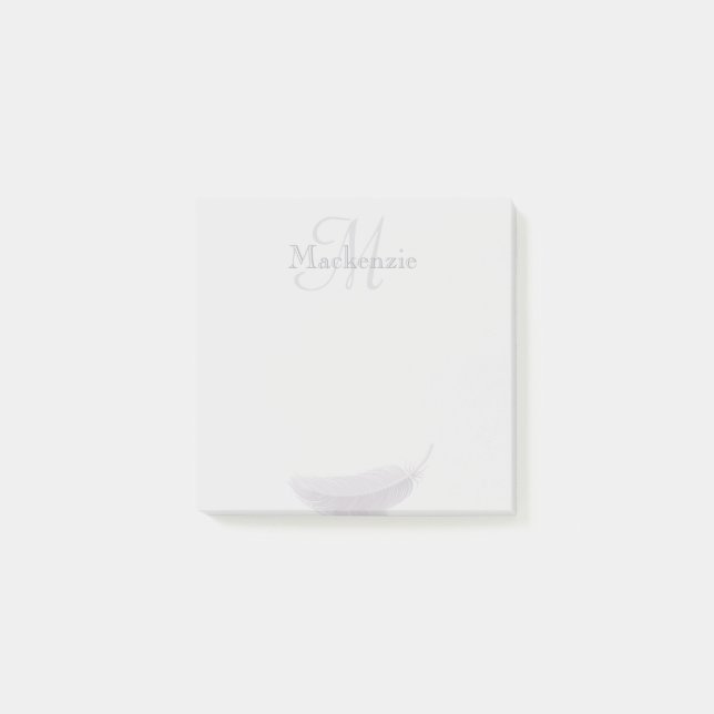 Monogram Custom Name Angel Feather Light Grey Post-it Notes (Front)