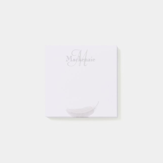 Monogram Custom Name Angel Feather Lilac Grey Post-it Notes (Front)