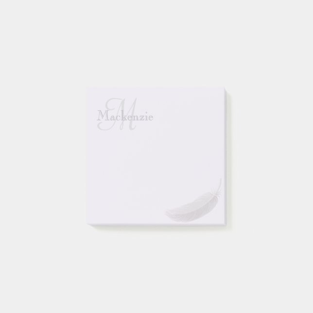 Monogram Custom Name Angel Feather Lilac Grey Post-it Notes (Front)