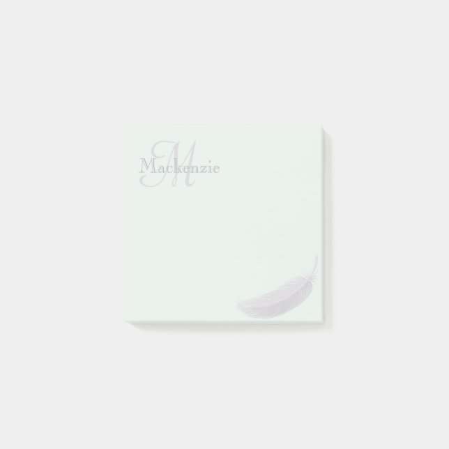 Monogram Custom Name Angel Feather Mint Grey Post-it Notes (Front)