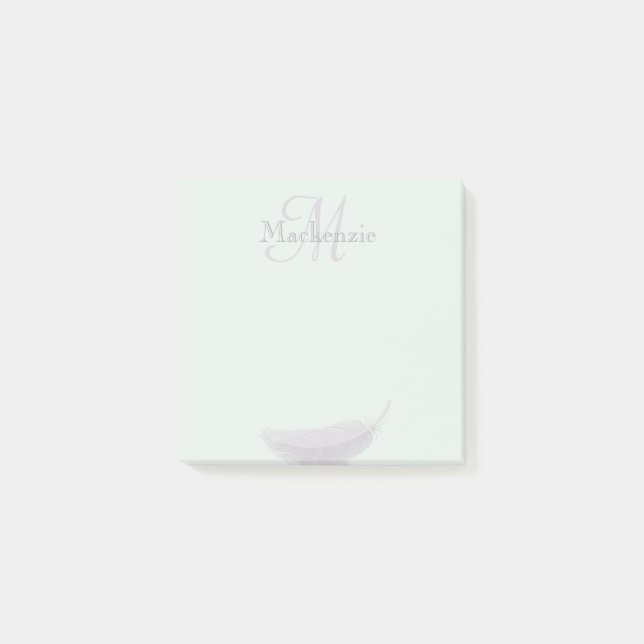 Monogram Custom Name Angel Feather Mint Grey Post-it Notes (Front)