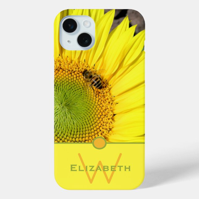 Monogram Custom Name Bee On Sunflower Photo Case-Mate iPhone Case (Back)