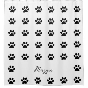 Monogram Custom Name Black White Paw Print Pattern