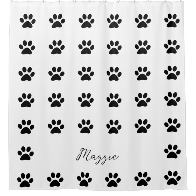 Monogram Custom Name Black White Paw Print Pattern (Front)