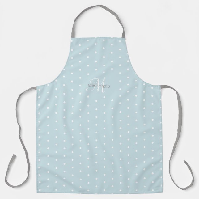 Monogram Custom Name Blue Grey White Polka Dots Apron (Front)