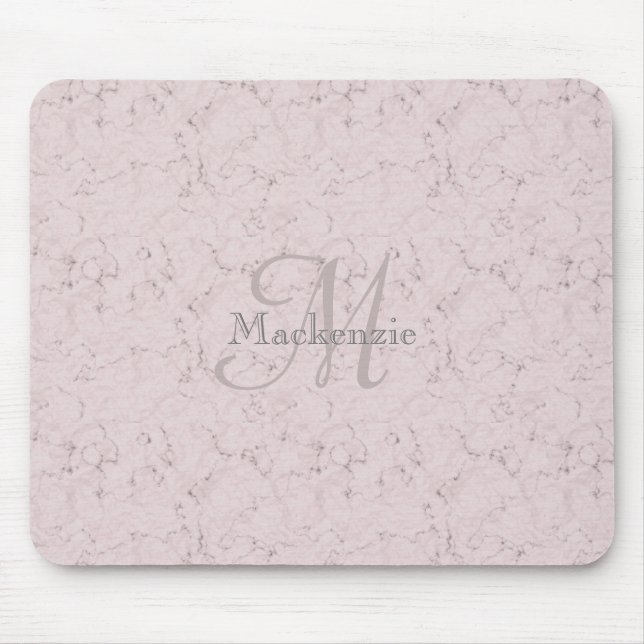 Monogram Custom Name Blush Pink Gray Marble Design Mouse Pad (Front)