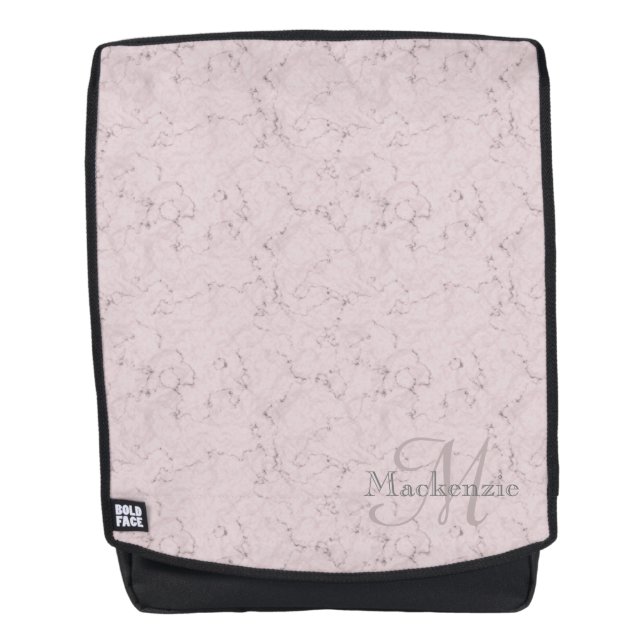 Monogram Custom Name Blush Pink Grey Marble Design Backpack (Front)