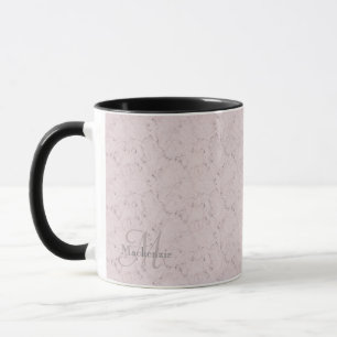 Monogram Custom Name Blush Pink Grey Marble Design Mug