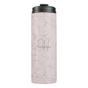Monogram Custom Name Blush Pink Grey Marble Design Thermal Tumbler