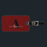 Monogram Custom Name Burgundy Red Gift Favour Luggage Tag<br><div class="desc">Custom name,  initial templates and also personal details like name,  address,  phone number and email all of which you can edit. Designed with attractive solid burgundy red colour background with black white colour texts,  you can change the colours if you wish.</div>
