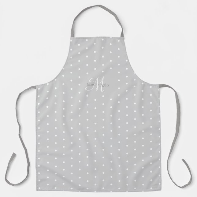 Monogram Custom Name Grey White Polka Dots Chic Apron (Front)