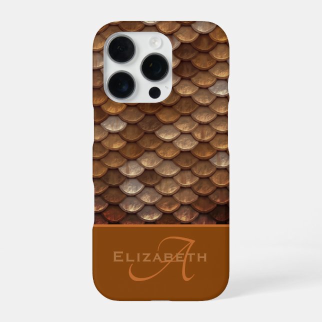 Monogram Custom Name Metallic Mermaid Scales iPhone Case (Back)