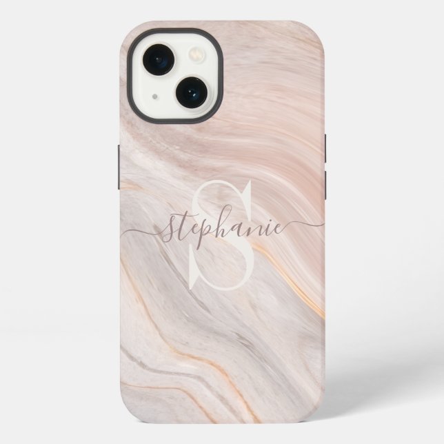 Monogram Custom Name Modern Marble Swirl  iPhone Case (Back)